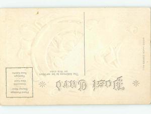 Pre-Linen art nouveau GERMAN GOODBYE MESSAGE WITH FLOWERS AND HORSESHOE HJ3694