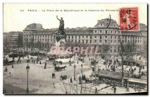 Old Postcard Paris Place de la Republique and Barracks Prince
