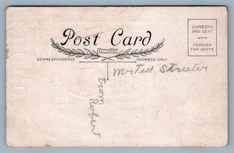 SANTA in YELLOW ROBE CHRISTMAS ANTIQUE POSTCARD HANDS UP!