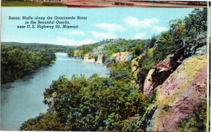 Postcard MO Ozarks Bluffs along Gasconade River near HWY 66 - mis cut