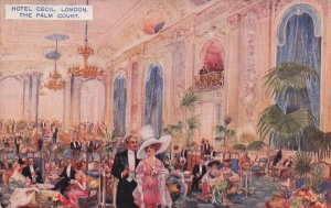 Hotel Cecil London The Palm Court Painting Old Postcard