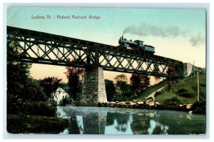 1909 Ludlow Vermont VT Rutland Railroad Bridge Bellows Falls Postcard 