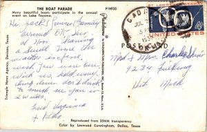 Boat Parade Boats Lake Texoma Texas TX Postcard PM Cancel WOB Note 4c US Stamp