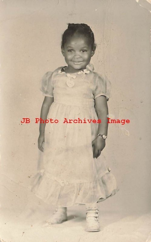 Black Americana, RPPC, Studio Shot, Happy Young Girl in Dress, Photo