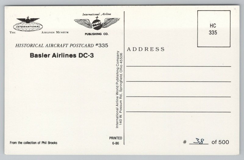 Aircraft~Historical Aircraft Postcard Basler Airlines DC-3~Vintage Postcard 