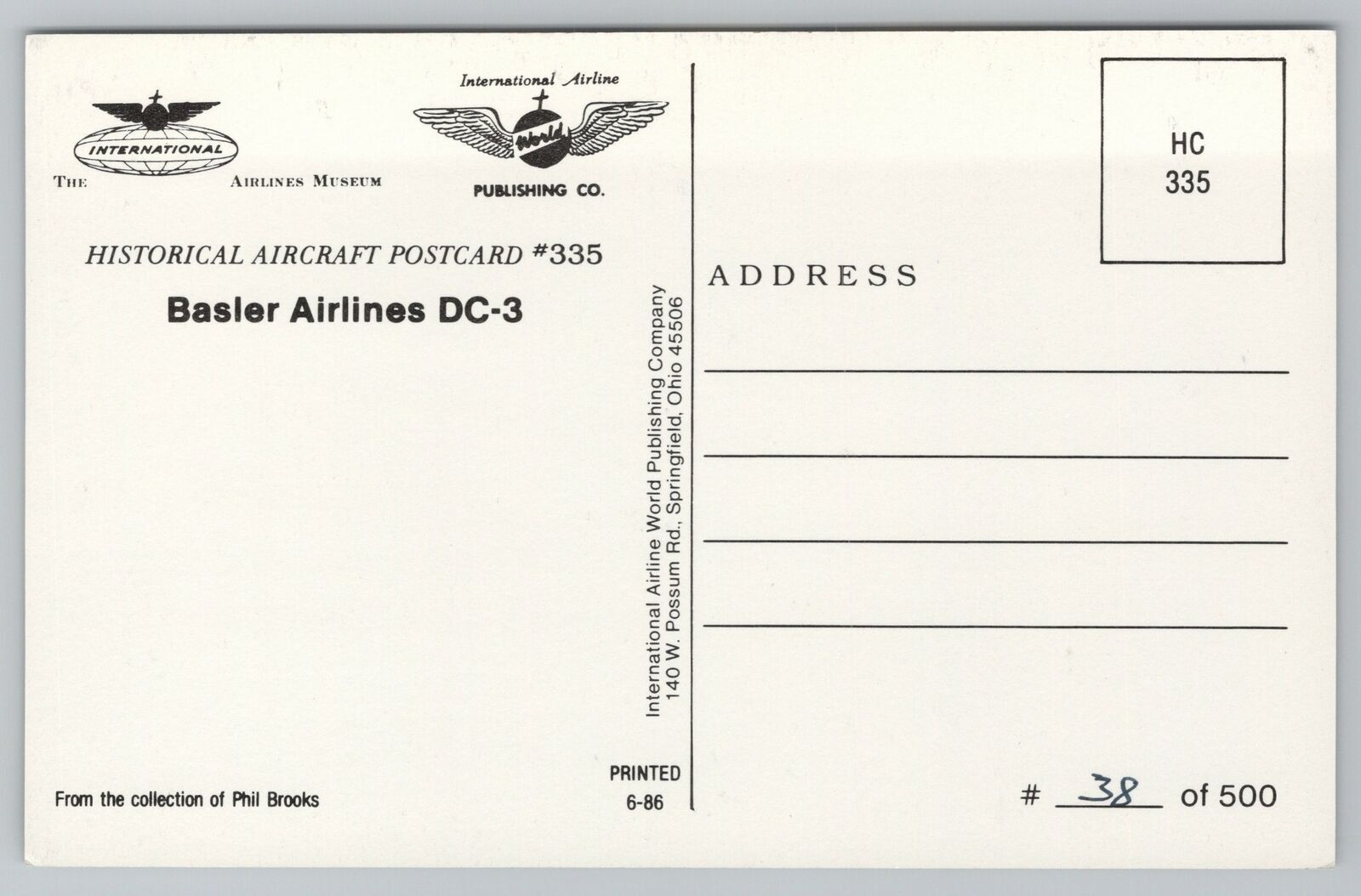 AircraftHistorical Aircraft Postcard Basler Airlines DC3Vintage