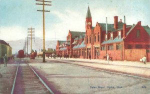 Ogden Utah Union Depot, Train, People Postcard Unused