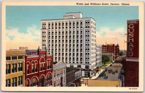 Decatur Illinois ILL, Water and Williams Street, Highway, Vintage Postcard