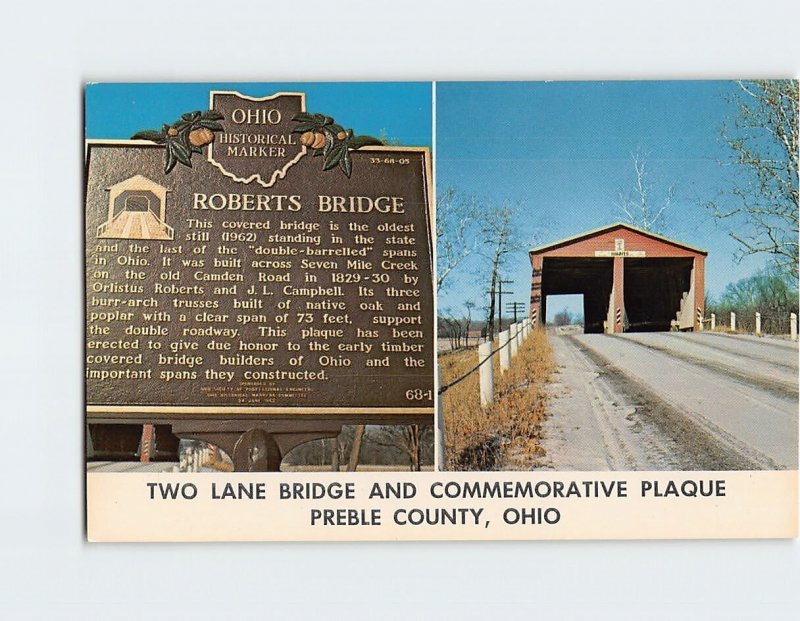 Postcard Two Lane Bridge And Commemorative Plaque, Ohio