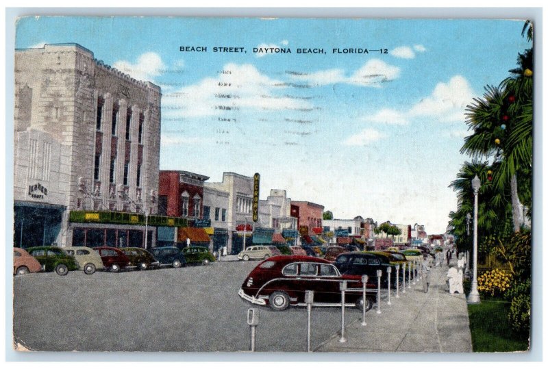 1949 View of Beach Street Daytona Beach Florida FL Vintage Posted Postcard