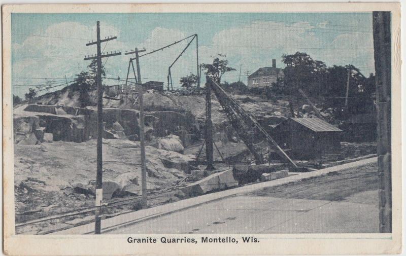 Wisconsin Wi Postcard 1928 MONTELLO Granite Quarry Rocks Crane