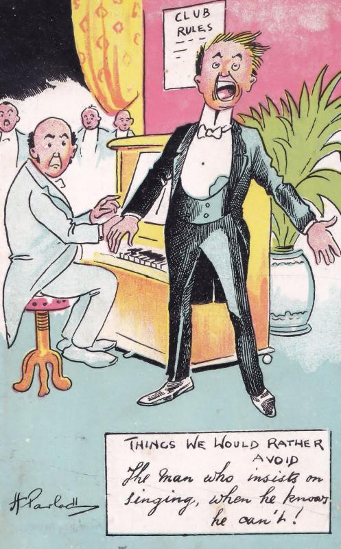 Piano Man Who Cant Sing at Social Club Antique Comic Music Postcard