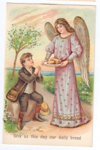 Lords Prayer Angel Boy Embossed Postcard ASB Germany Gold 