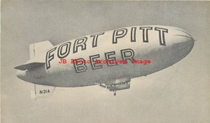 Advertising Postcard, Fort Pitt Brewing Company Beer Airship Blimp