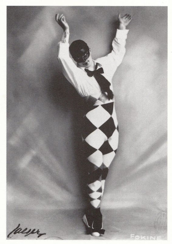 z238 Michel Fokine The Harlequin Masquerade Masked Ballet Dancer Photo Postcard