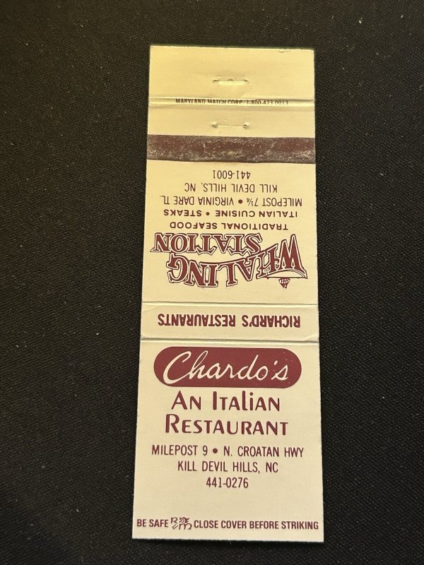 Matchbook Cover - Chardo’s Whaling Station Restaurant Kill Devil Hills NC MB50