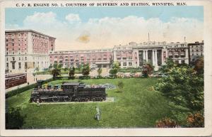 CPR Engine No. 1 Countess of Dufferin & Station Winnipeg MB Manitoba Postcard F3