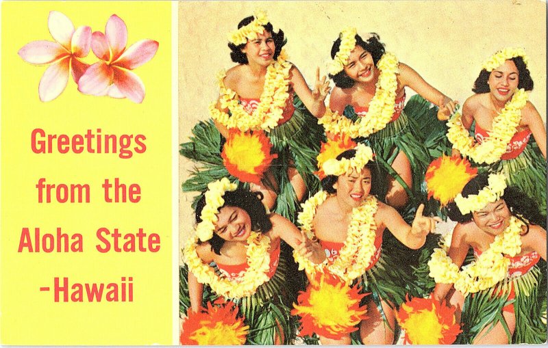 Greetings From The Aloha State Hawaii Hula Girls Postcard Standard View Card 