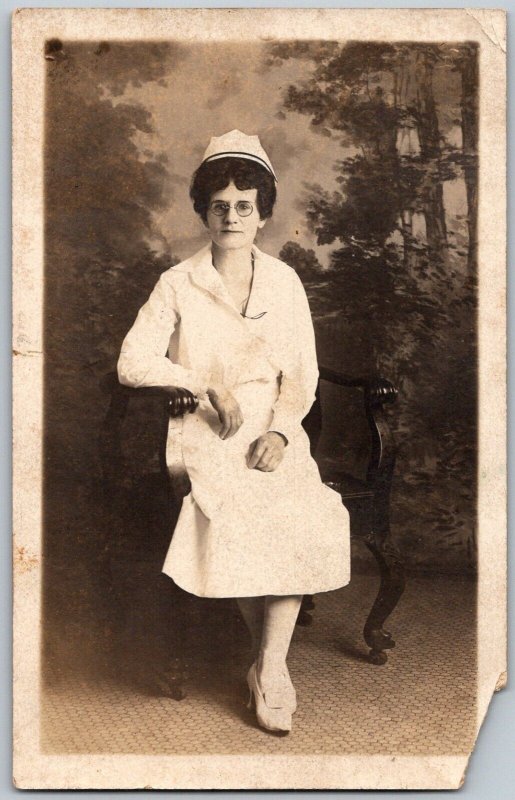Cincinnati Ohio 1922 RPPC Real Photo Postcard Maly's Studio Nurse Glasses