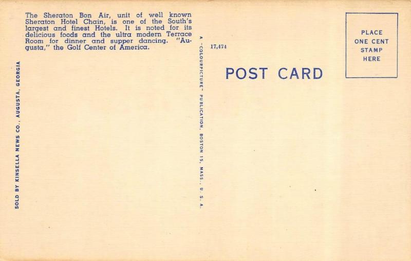 AUGUSTA, GA Georgia   SHERATON BON AIR HOTEL~Bird's Eye View   c1940's Postcard