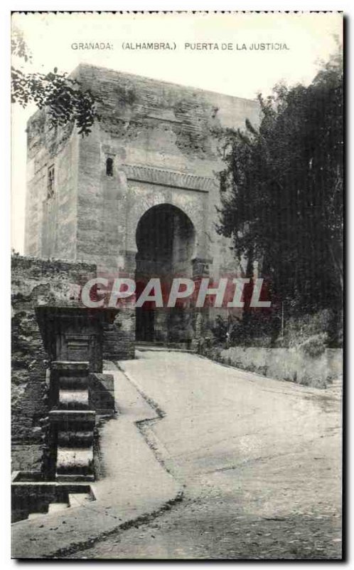 Old Postcard Granada Alhambra Puerta De La Justicia