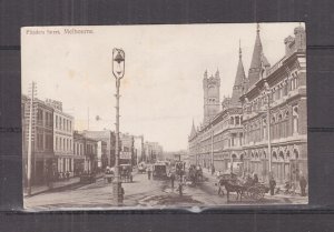 VICTORIA, MELBOURNE, FLINDERS STREET, TRAM, c1910 ppc., unused.