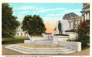 Lincoln Statue State Capitol Landmark Springfield Illinois IL Vintage Postcard
