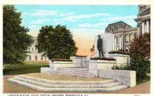 Vintage Postcard Lincoln Statue State Capitol Landmark Springfield Illinois IL