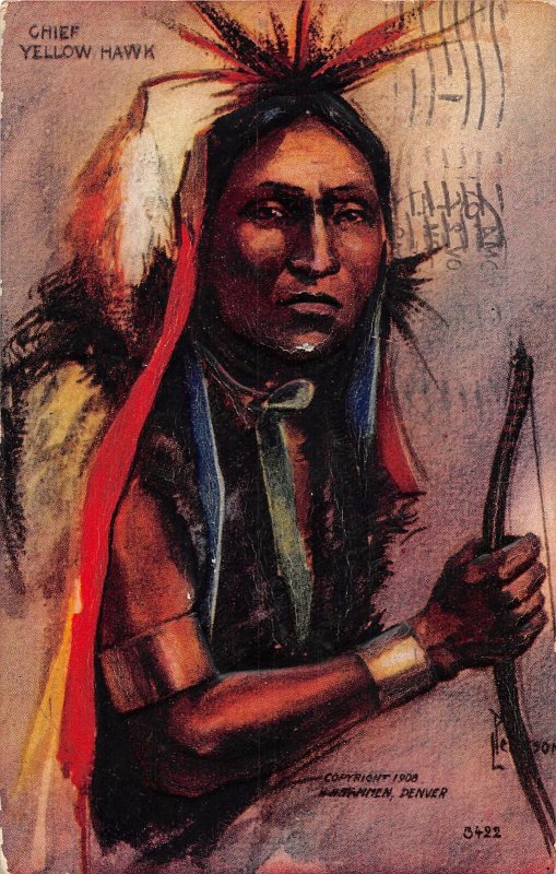 H36/ Native American Indian Postcard c1910 Chief Yellow Hawk Denver