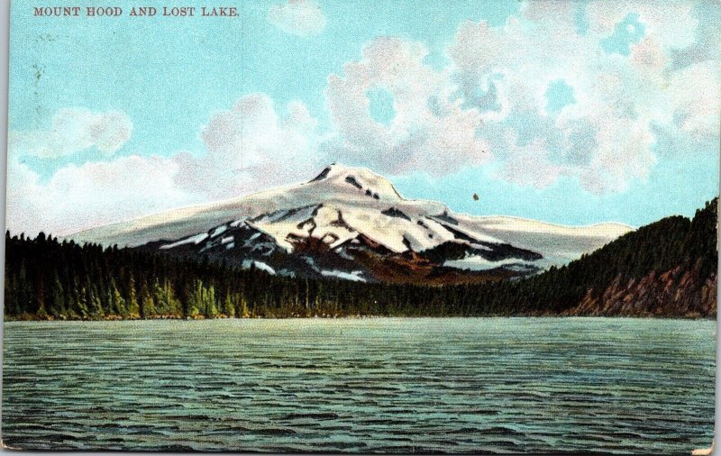 Mount Hood Lost Lake Oregon Scenic Mountain Landscape DB Cancel WOB Postcard