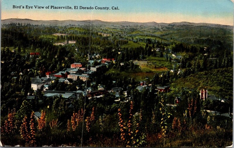 Postcard Birds Eye View of Placerville in El Dorado County, California
