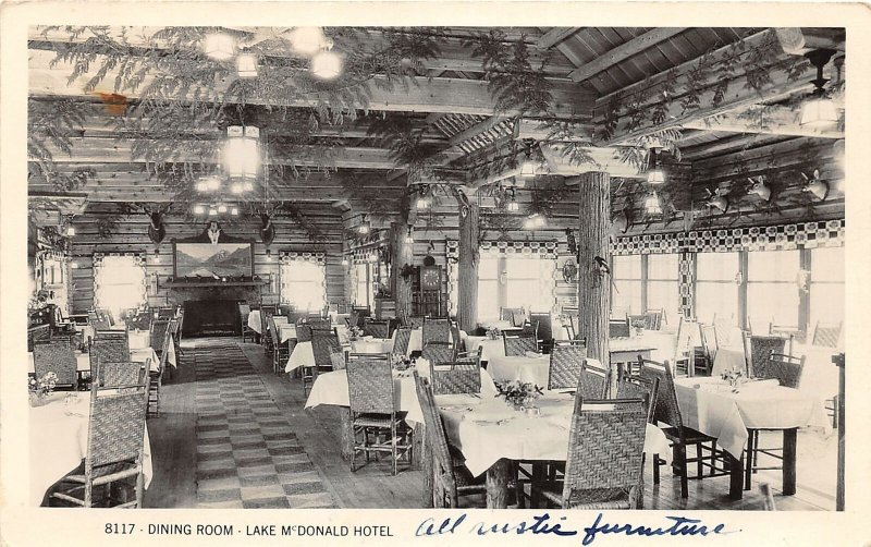 G52/ Glacier National Park Montana RPPC Postcard 40s Hotel Dining Interior