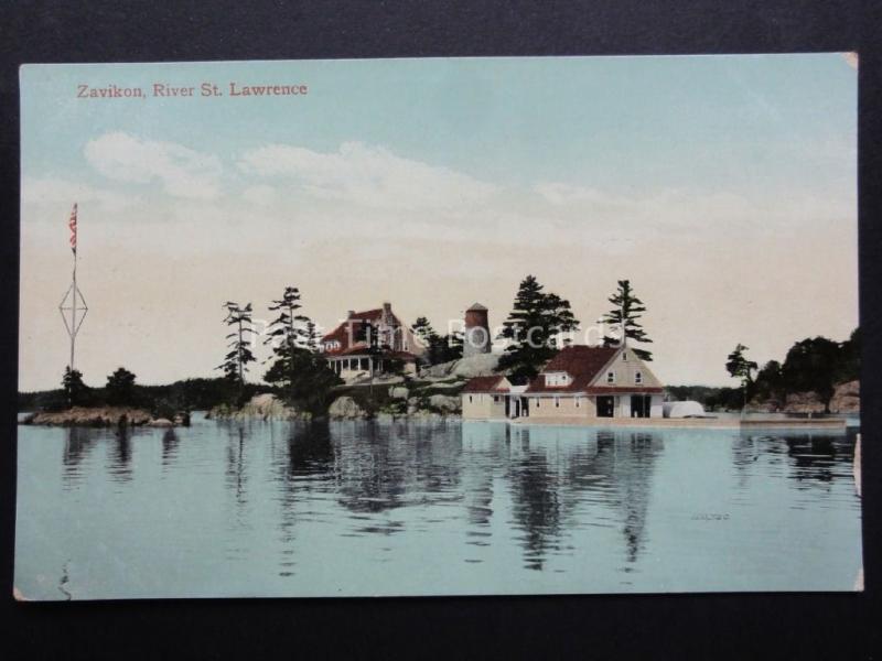 USA New York / Ontario ZAVIKON ISLAND on the St. Lawrence River Old Postcard