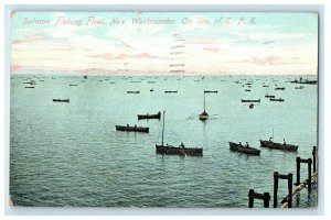 1907 Salmon Fishing Fleet New Westminster BC Canada, On Line Of C.P.R Postcard