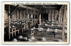 1918 US National Army Camp Dodge Des Moines Iowa IA, Mess Room Barracks Postcard