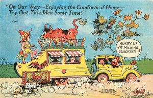 Postcard 1940s Ray Walters Travel Trailer Comic humor Kropp linen TP24-688