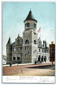 1905 Post Office Building Horse Carriage Scene Augusta Maine ME Antique Postcard