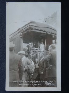 USA PRESIDENT COOLIDGE at DAYS OF 76 Disembarks Deadwood Train c1927 RP Postcard 