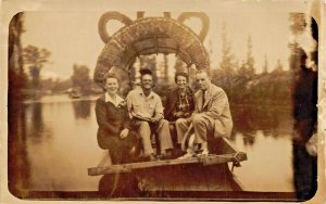 MEXICO CITY~COUPLES BOAT RIDE XOCHIMILCO-MARIA SPELLED~1930s REAL PHOTO POSTCARD