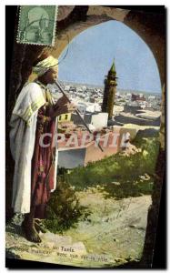 Old Postcard Folklore Tunis Negro musician with city views