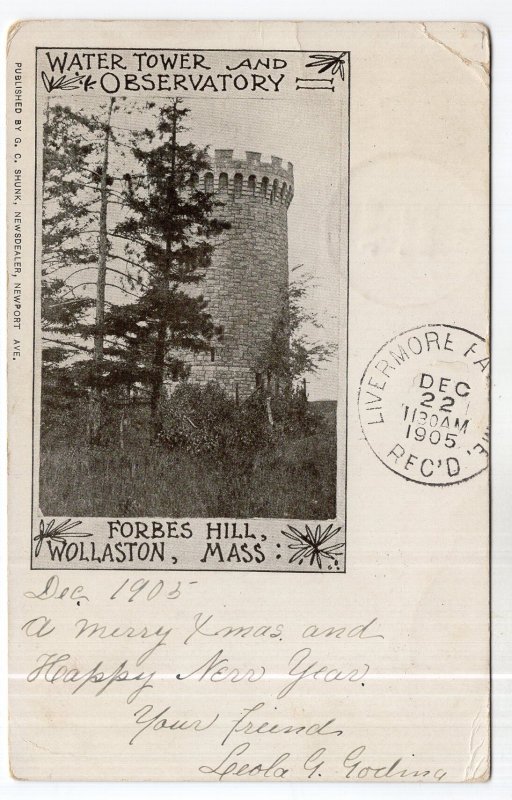 Wollaston, Mass, Water Tower and Observatory, Forbes Hill