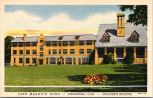 Linen Postcard Children's Building Ohio Masonic Home Springfield, Ohio