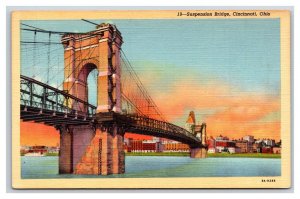 Suspension Bridge Cincinnati Ohio OH UNP Linen Postcard V21