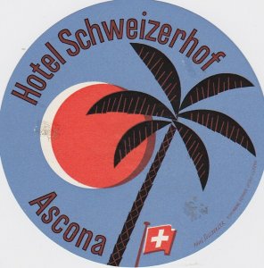 Switzerland Ascona Hotel Schweizerhof Vintage Luggage Label lbl1251 
