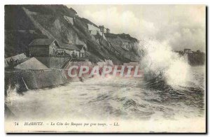 Old postcard Biarritz La Cote des Basques in heavy weather