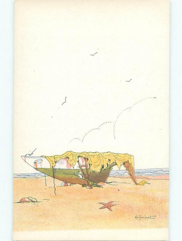 foreign 1931 Postcard signed BOAT UP ON THE BEACH AC3276