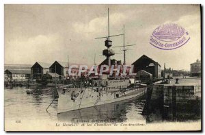 Old Postcard Boat War Henri IV and the Arsenal Building Constructions Cherbourg
