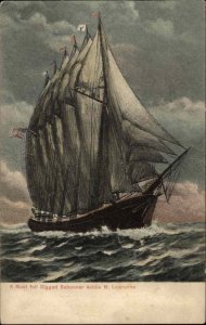 Mast Full Rigged Schooner Ship Addie M Lawrence c1910 Vintage Postcard