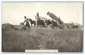 1917 Threshing Farming Machinery Tugaske Saskatchewan Canada RPPC Photo Postcard