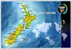 NEW ZEALAND Kiwi Vista Map ~ NORTH & SOUTH & STEWART ISLANDS  5x7 Postcard